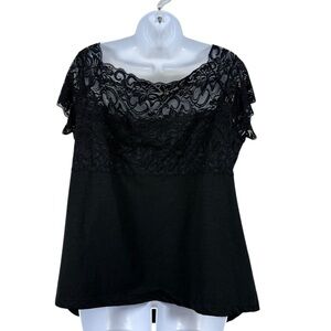 Eyeshadow Black Lace Sequin Top Plus Size 3X Flutter Sleeve Dressy Blouse